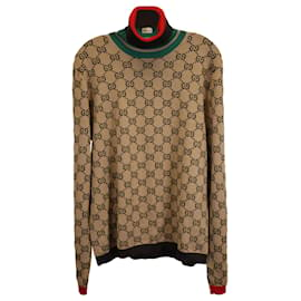 Gucci-Gucci GG Jacquard Turtleneck in Brown Wool-Brown,Red