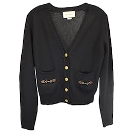 Gucci-Gucci Horsebit Cardigan in Black Cashmere-Black