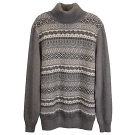 Loro Piana gemusterter Rollkragenpullover aus grauem Kaschmir Braun