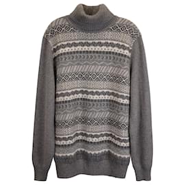 Loro Piana-Loro Piana Patterned Turtle Neck Sweater in Grey Cashmere-Grey