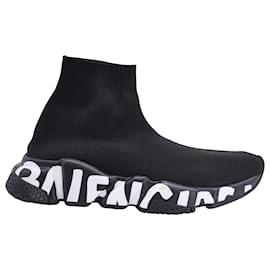 Balenciaga-Balenciaga Speed Graffiti Sneakers in Black Polyester-Black