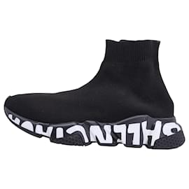 Balenciaga-Balenciaga Speed Graffiti Sneakers in Black Polyester-Black