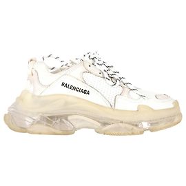 Balenciaga „Triple S“-Sneaker mit transparenter Sohle aus weißem Polyester Weiß Roh