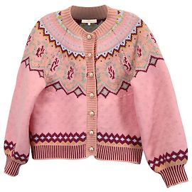 LoveShackFancy Honeypie Boyfriend Cardigan aus rosa Wolle Pink