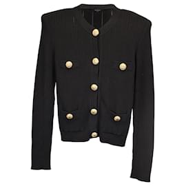 Balmain-Strickjacke aus schwarzer Viskose.  Schwarz