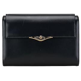 Cartier-Cartier Leather Sapphire Line Clutch Bag Black Gold in Very Good Condition-Black