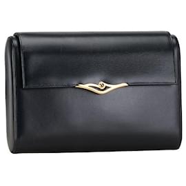 Cartier-Cartier Leather Sapphire Line Clutch Bag Black Gold in Very Good Condition-Black