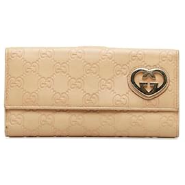 Gucci-Carteira longa de couro Gucci GG Shima Lovely Heart 245723 em boas condições-Rosa