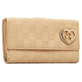 Gucci-Gucci GG Shima Lovely Heart Leather Long Wallet 245723 in Good Condition-Pink