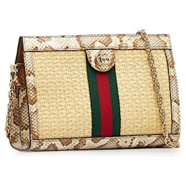 Gucci-Gucci Raffia & Leather Small Ophidia Shoulder Bag Natural Material Shoulder Bag 503877 in good condition-Other