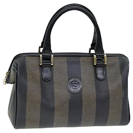 Fendi-FENDI Sac Boston en toile de noix de pécan Marron Noir Auth hk1305-Marron,Noir