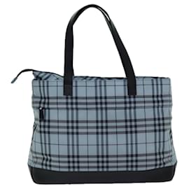 Burberry-BURBERRY Nova Check Blue Label Tote Bag Nylon Blue Auth bs14429-Blue