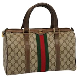 Gucci-GUCCI GG Supreme Web Sherry Line Boston Bag PVC Beige Red Green Auth yk12659-Red,Beige,Green