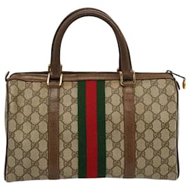 Gucci-GUCCI GG Supreme Web Sherry Line Boston Bag PVC Beige Rouge Vert Auth yk12659-Rouge,Beige,Vert