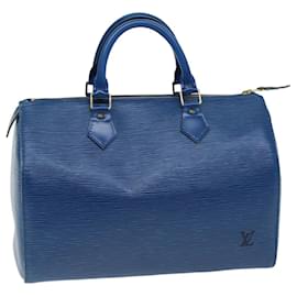 Louis Vuitton-Louis Vuitton Epi Speedy 30 Bolsa de Mão Azul Toledo M43005 Autenticação de LV 75545-Azul