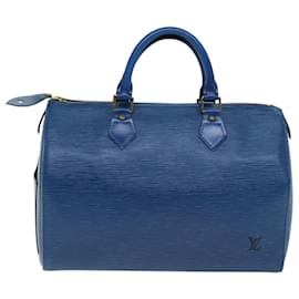 Louis Vuitton-Louis Vuitton Epi Speedy 30 Bolsa de Mão Azul Toledo M43005 Autenticação de LV 75545-Azul