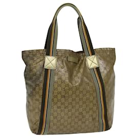 Gucci-GUCCI GG Crystal Tote Bag Gold Gray Brown 189669 auth 75345-Brown,Golden,Grey