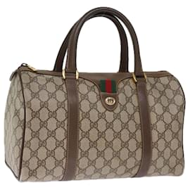 Gucci-GUCCI GG Supreme Web Sherry Line Boston Bag PVC Beige Red 40 02 007 auth 75319-Red,Beige