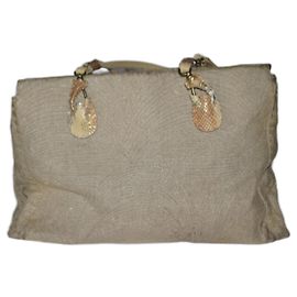 Ermanno Scervino Shoulder Bag Beige Canvas and Python Multiple colors Beige