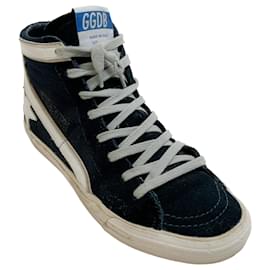 Autre Marque-Golden Goose Deluxe Brand Navy Suede / Denim High Top Sneakers-Blue