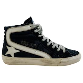 Autre Marque-Golden Goose Deluxe Brand Navy Suede / Denim High Top Sneakers-Blue