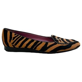 Autre Marque-Salvatore Ferragamo Zebra Print Pony Hair Flats-Brown