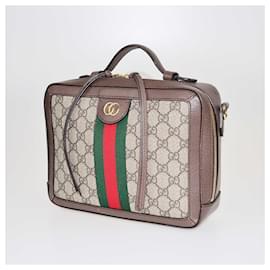Gucci-Gucci Beige/Ebony Gg Supreme Small Ophidia Top Handle Bag-Beige