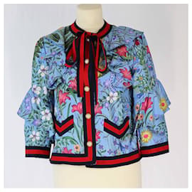 Gucci-Gucci Blue Floral Print Ruffled Jacket-Blue