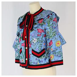 Gucci-Gucci Blue Floral Print Ruffled Jacket-Blue