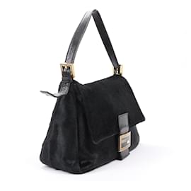 Fendi-FENDI Mamma Baguette in Black Pony-Style Calfskin and Gold Hardware Shoulder Bag-Black