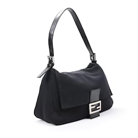 Fendi-FENDI Mamma Baguette en tissu noir et matériel argenté-Noir