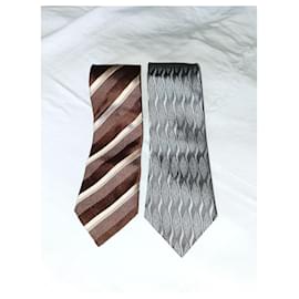 Giorgio Armani-Lot of 2 Silk Cravatte Neckties Black & Brown-Multiple colors