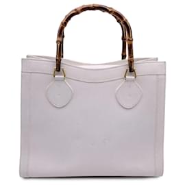 Gucci-Vintage White Leather Bamboo Princess Diana Tote Bag-White