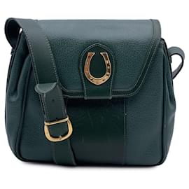 Gucci-Vintage Green Leather Horse Shoe Messenger Shoulder Bag-Green