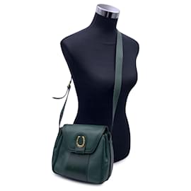 Gucci-Vintage Green Leather Horse Shoe Messenger Shoulder Bag-Green