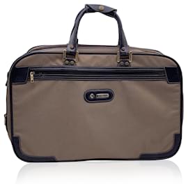Autre Marque-Vintage Beige and Brown Canvas Suitcase Travel Bag-Beige
