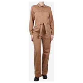 SéZane-Washed brown belted cotton jumpsuit - size UK 12-Brown