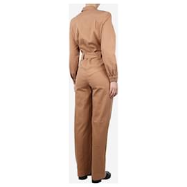 SéZane-Washed brown belted cotton jumpsuit - size UK 12-Brown