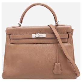 Hermès-Brun Kelly vintage 2003 32 Sac en cuir Retourne Taurillon Clémence Tabac-Marron