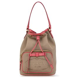 Prada-Prada Brown Canapa Logo Bucket Bag-Brown,Other