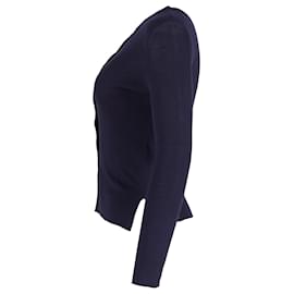 Fendi-Fendi Button-Up Crewneck Cardigan in Navy Blue Wool-Blue,Navy blue