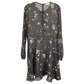 Abito a maniche lunghe con stampa floreale Red Valentino in chiffon di seta nero Nero