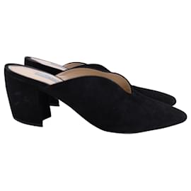 Prada-Prada Block Heel Pointed Toe Mules in Black Suede-Black