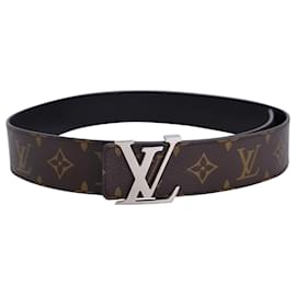 Louis Vuitton-Louis Vuitton Reversible Monogram LV Silver Initiales Belt in Brown Leather-Brown