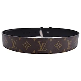Louis Vuitton-Louis Vuitton Reversible Monogram LV Silver Initiales Belt in Brown Leather-Brown