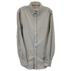 Brunello Cucinelli Striped Button-Down Shirt in White and Blue Cotton Blue Light blue