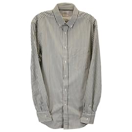 Brunello Cucinelli-Brunello Cucinelli Striped Button-Down Shirt in White and Blue Cotton-Blue,Light blue