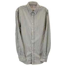 Camicia Button Down a righe Brunello Cucinelli in cotone bianco e blu Blu Blu chiaro