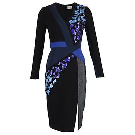 Peter Pilotto Aro Midi Kleid aus schwarzer Schurwolle Schwarz