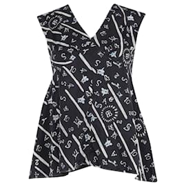 Balenciaga-Balenciaga V-neck Printed Top in Black Silk-Black